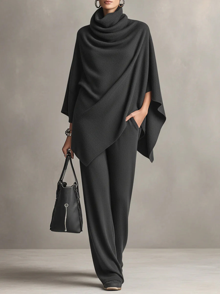 Women's Knit Draped Two Piece Wide Leg Set