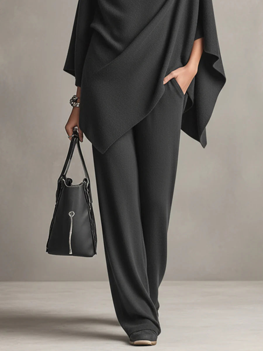 Women's Knit Draped Two Piece Wide Leg Set