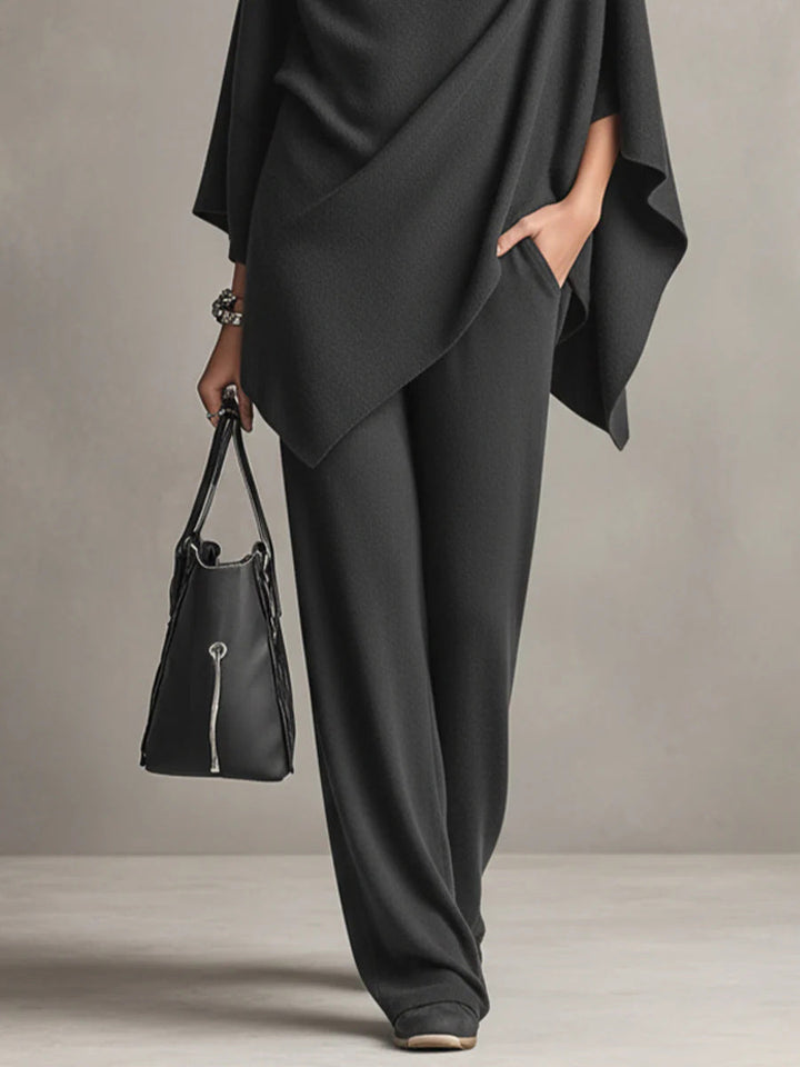 Women's Knit Draped Two Piece Wide Leg Set