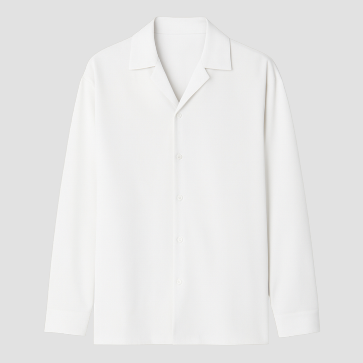 Men's Open Collar Long Sleeve Linen Shirt Relaxed Fit Lightweight
