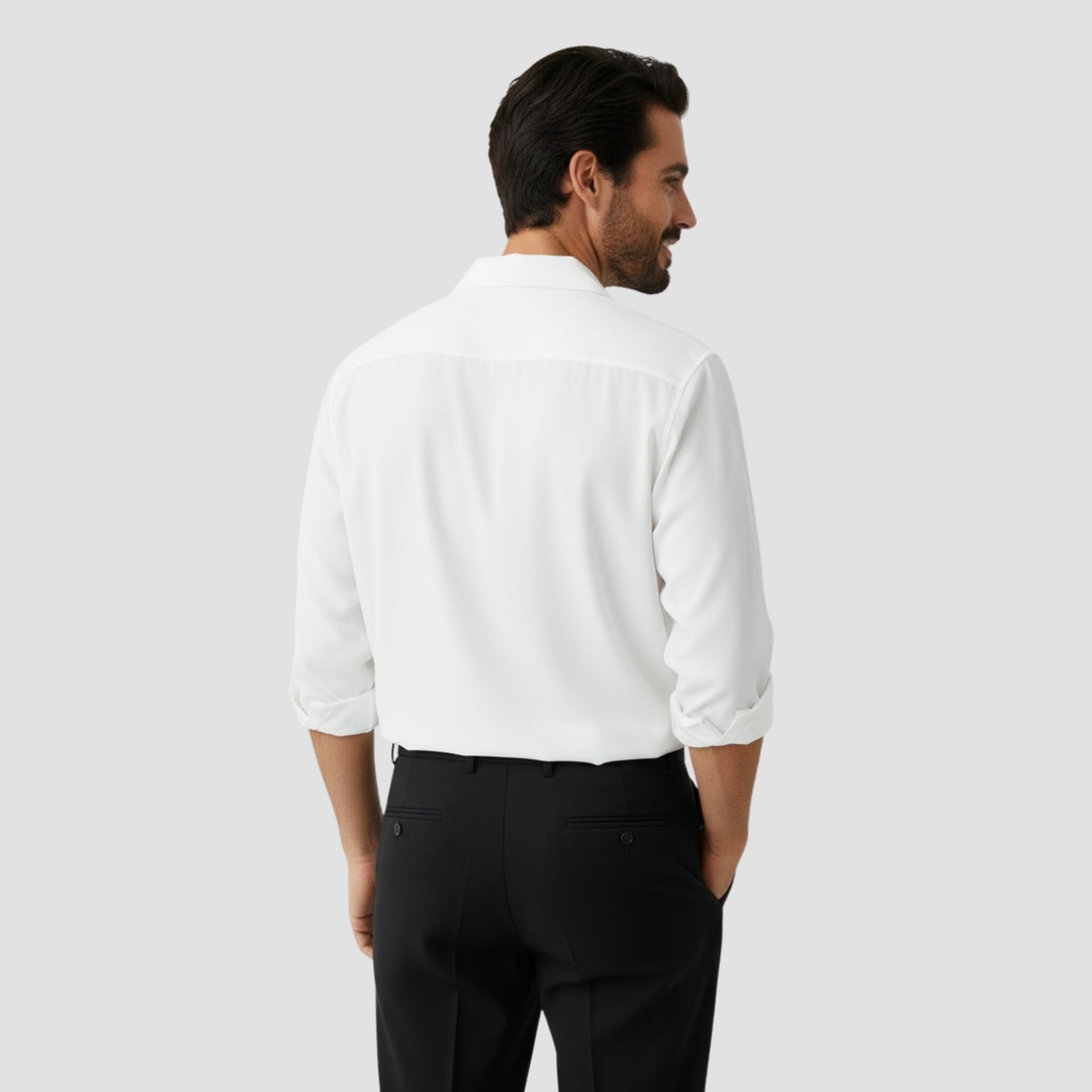 Men's Open Collar Long Sleeve Linen Shirt Relaxed Fit Lightweight