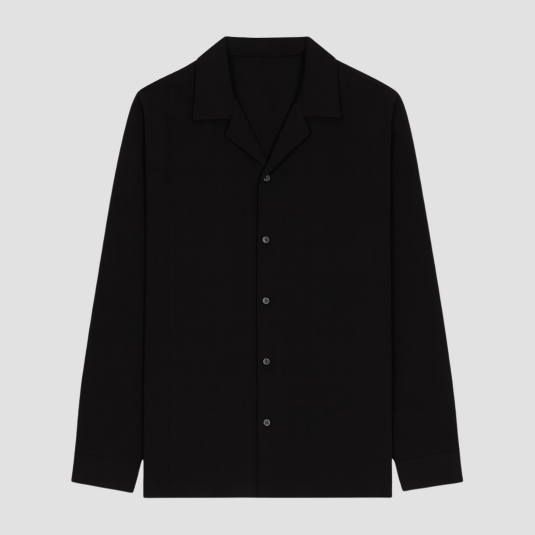 Men's Open Collar Long Sleeve Linen Shirt Relaxed Fit Lightweight