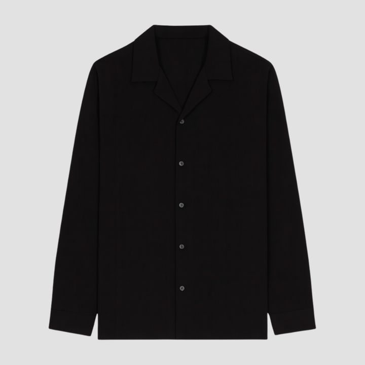 Men's Open Collar Long Sleeve Linen Shirt Relaxed Fit Lightweight