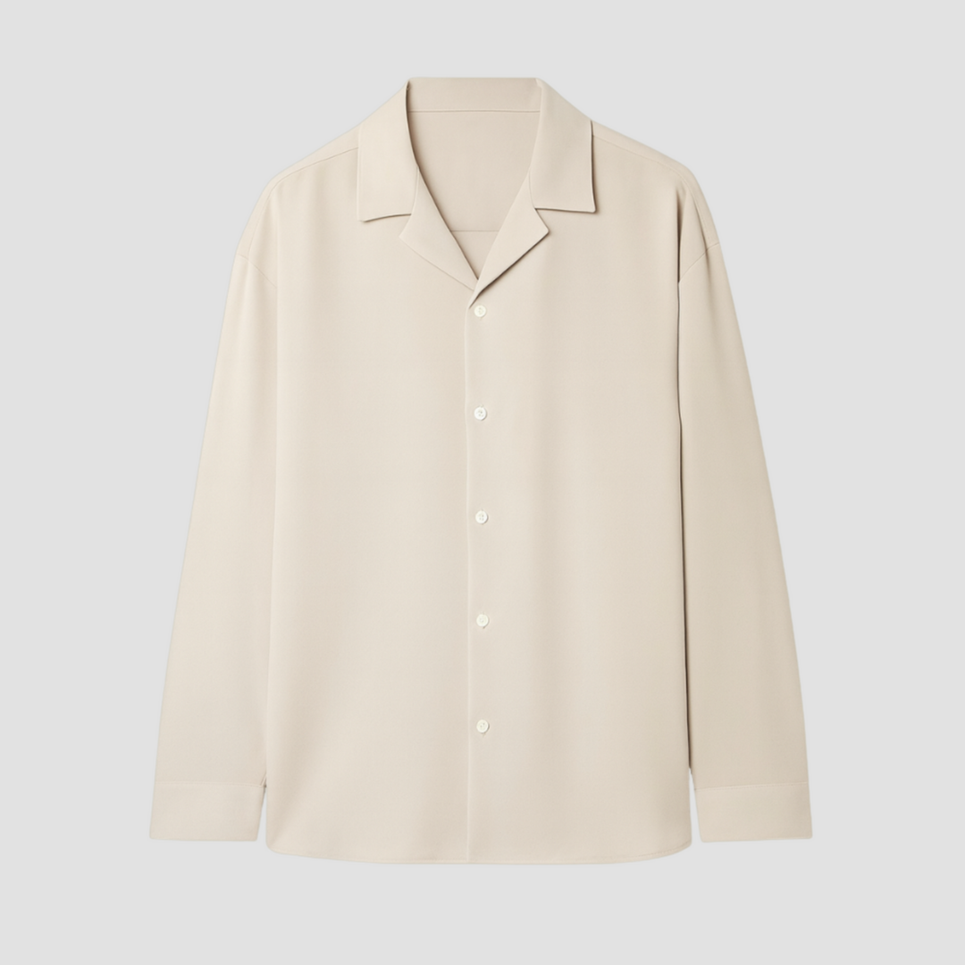 Men's Open Collar Long Sleeve Linen Shirt Relaxed Fit Lightweight