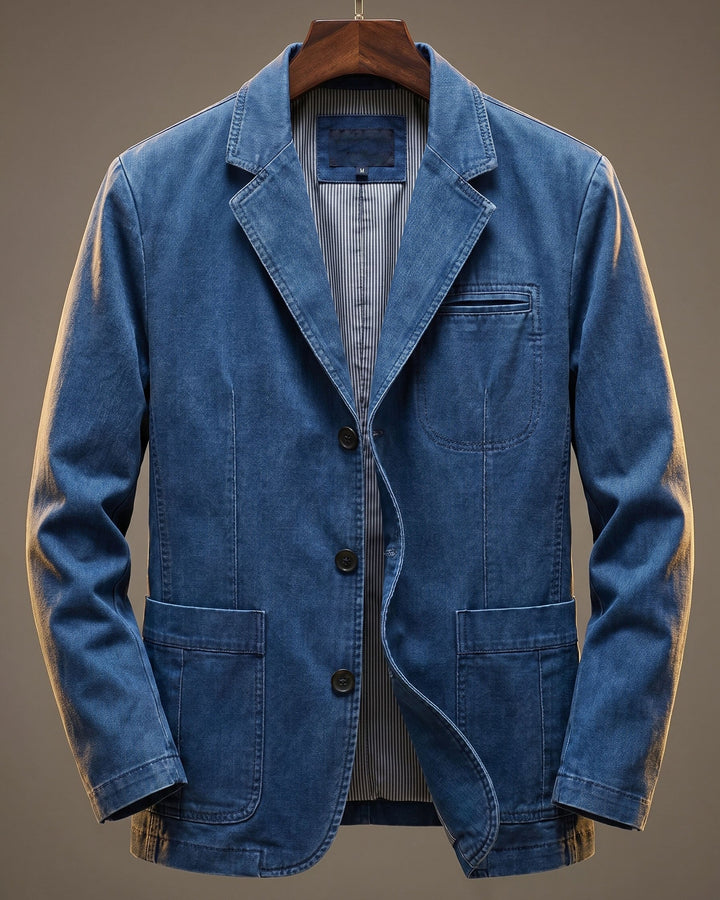 Men's Denim and Wool-Mix Blazer Jacket