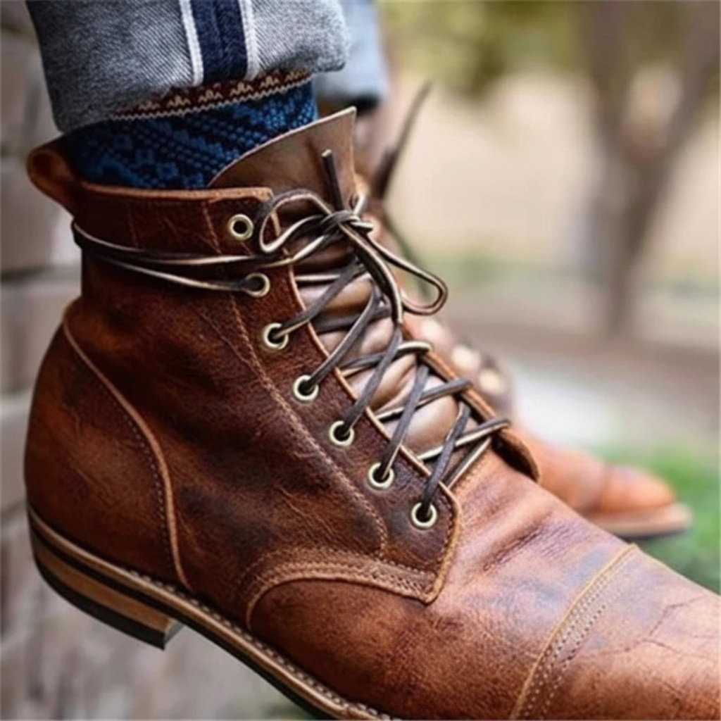 Men's Leather Boots Work Casual Ankle Shoes