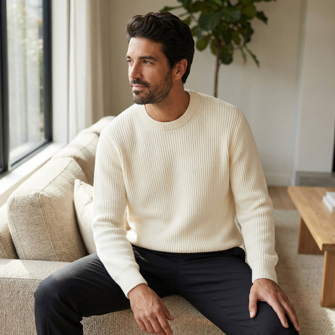 Men's Merino Wool Knit Jumper Crew Neck Sweater