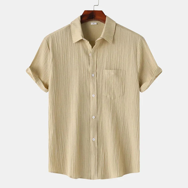 Men's Linen Short Sleeve Shirt Button Up Relaxed Fit Casual Top