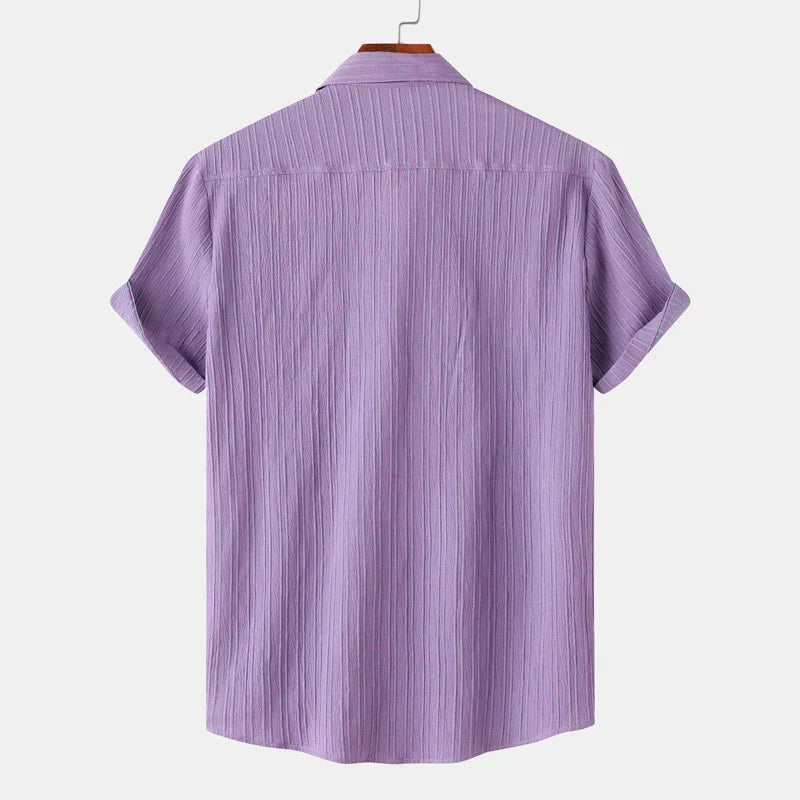 Men's Linen Short Sleeve Shirt Button Up Relaxed Fit Casual Top