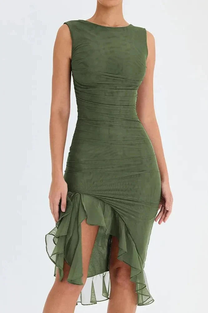 Charlotte | Mesh Ruffle Hem Backless Dress