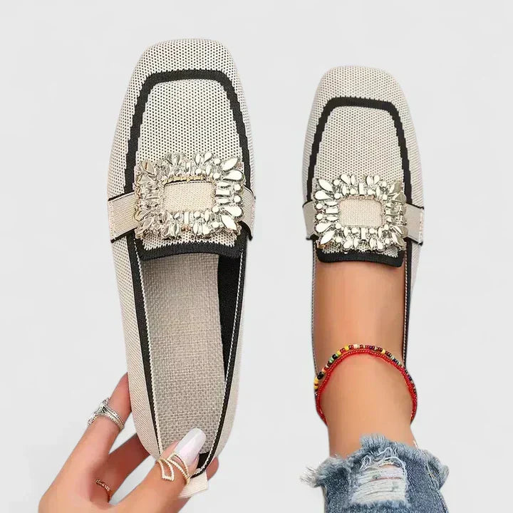 Women's Leather Orthopedic Loafers Square Toe Slip On Shoes