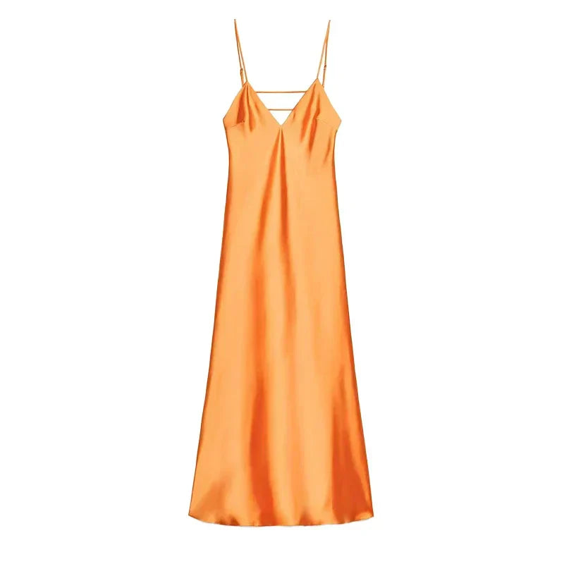 Women's Satin Cowl-Neck Strappy Maxi Dress