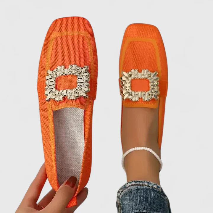 Women's Leather Orthopedic Loafers Square Toe Slip On Shoes