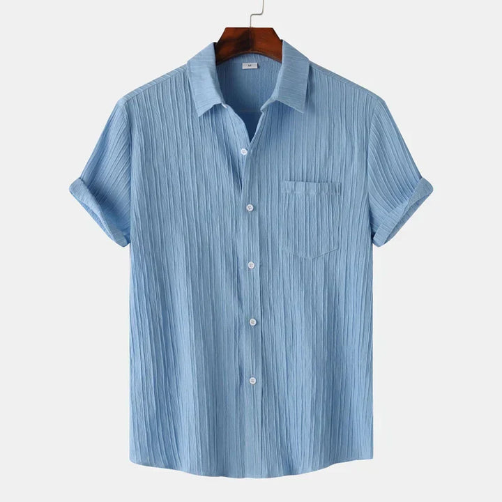 Men's Linen Short Sleeve Shirt Button Up Relaxed Fit Casual Top