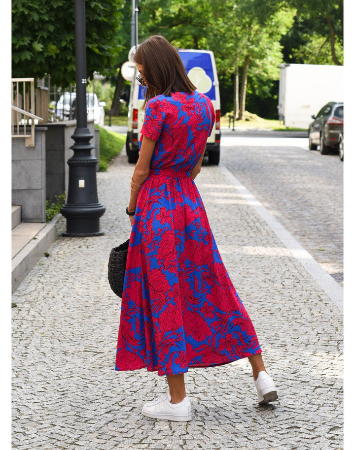 Women's Summer Cotton Floral Maxi Wrap Dress