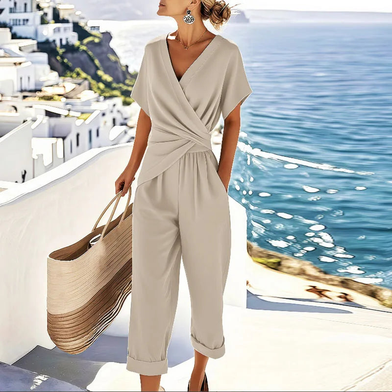 Aurelia | Elegant V-Neck Top and Wide Leg Pants Set