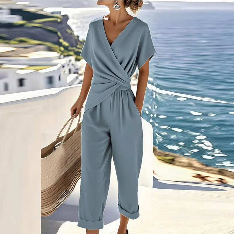 Aurelia | Elegant V-Neck Top and Wide Leg Pants Set
