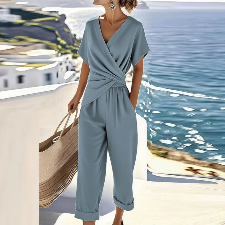 Aurelia | Elegant V-Neck Top and Wide Leg Pants Set