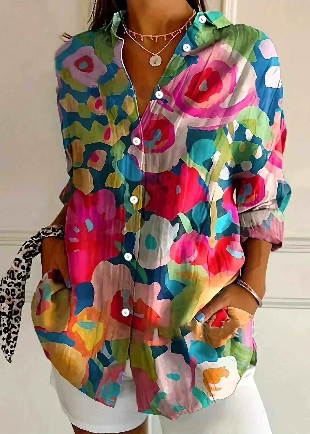 Xanthe | Printed Cotton Button-Up Blouse