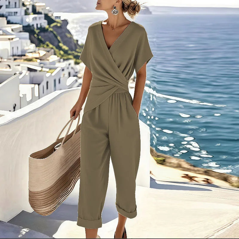 Aurelia | Elegant V-Neck Top and Wide Leg Pants Set