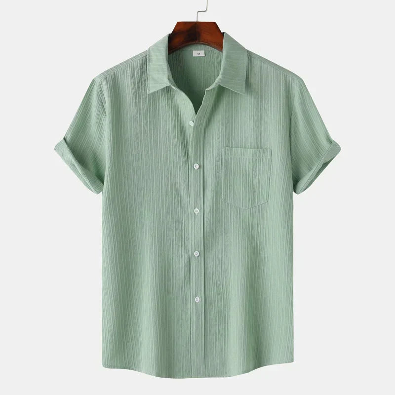 Men's Linen Short Sleeve Shirt Button Up Relaxed Fit Casual Top