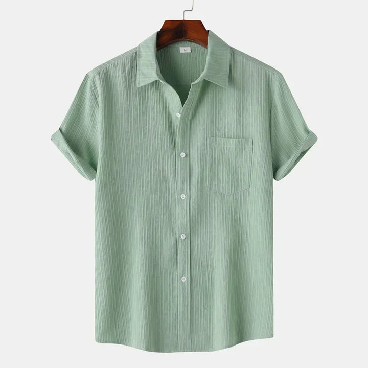 Men's Linen Short Sleeve Shirt Button Up Relaxed Fit Casual Top