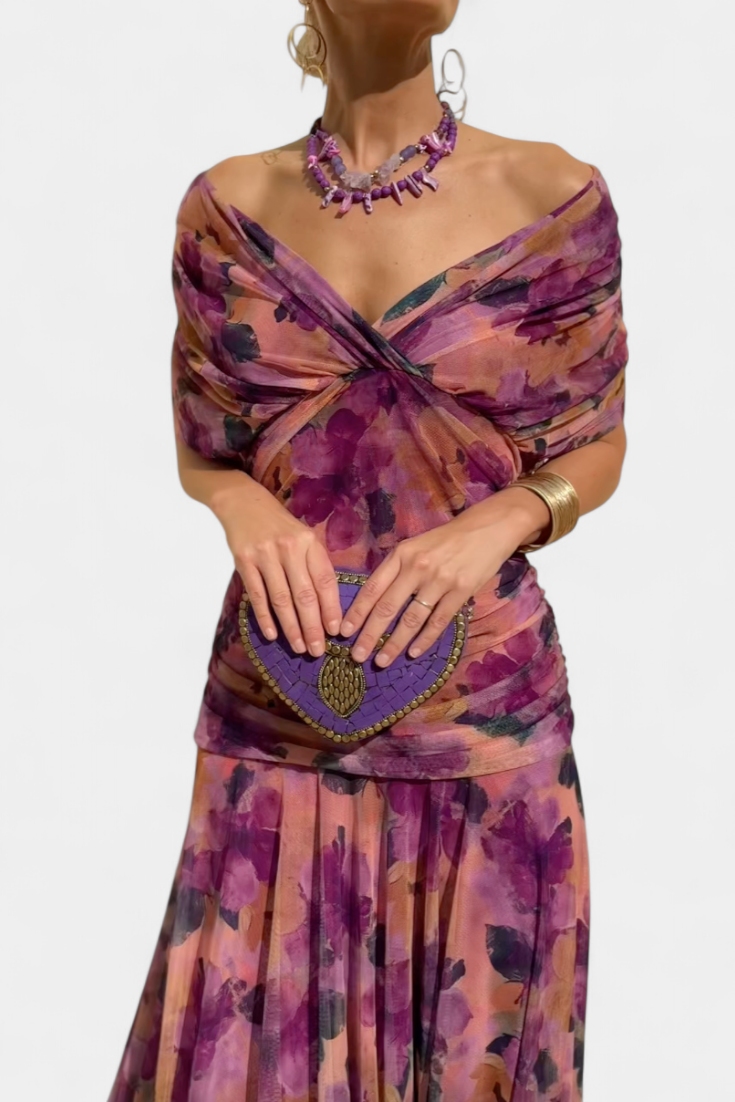 Women's Mesh Off-Shoulder Evening Dress Maxi Gown