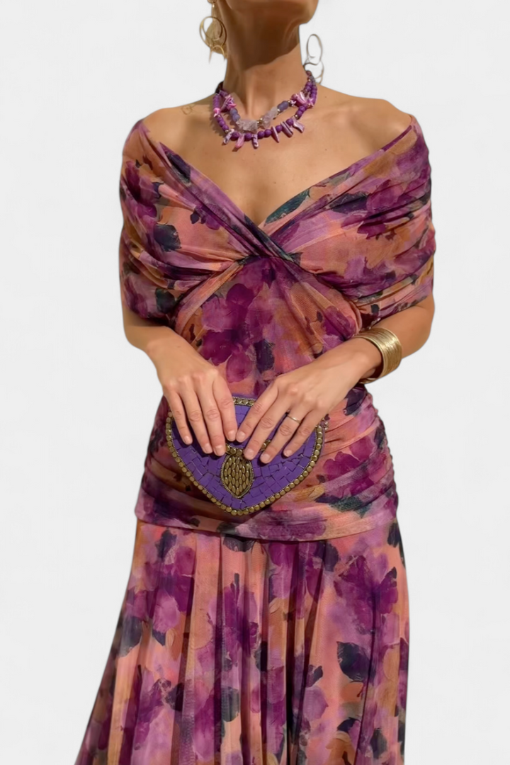 Women's Mesh Off-Shoulder Evening Dress Maxi Gown