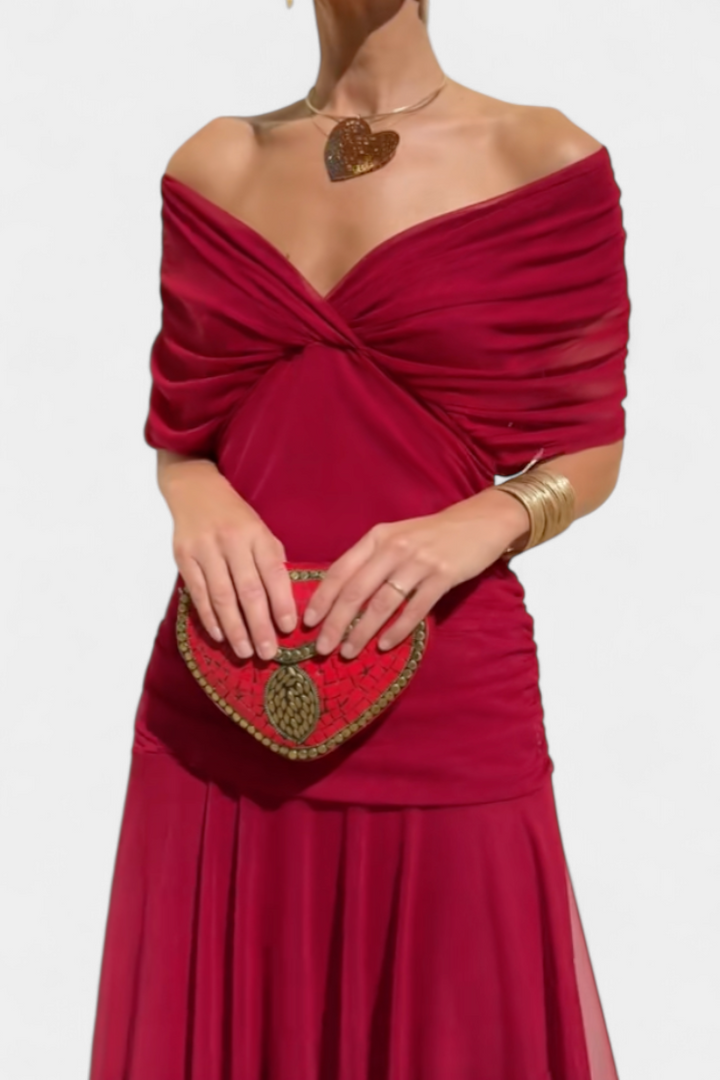 Women's Mesh Off-Shoulder Evening Dress Maxi Gown