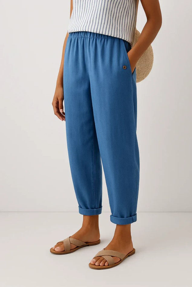 Bridget | Loose Fit Linen Trousers Elastic Waist