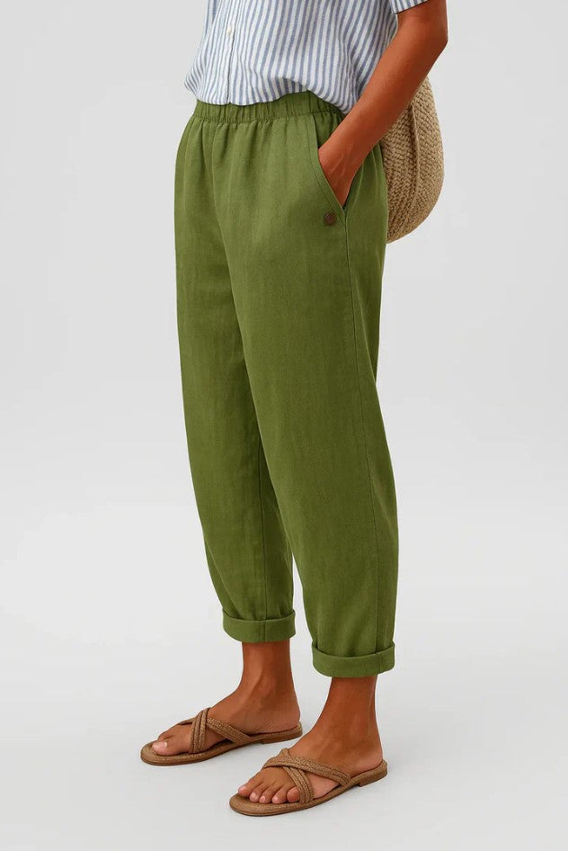Bridget | Loose Fit Linen Trousers Elastic Waist