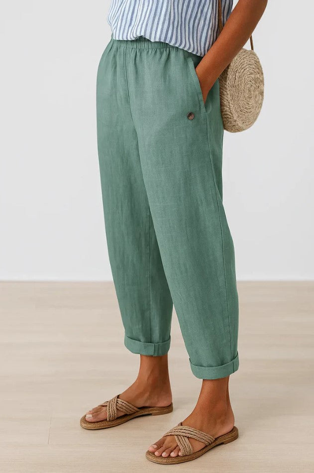Bridget | Loose Fit Linen Trousers Elastic Waist