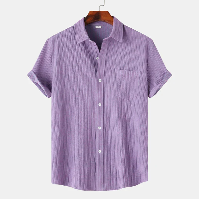 Men's Linen Short Sleeve Shirt Button Up Relaxed Fit Casual Top