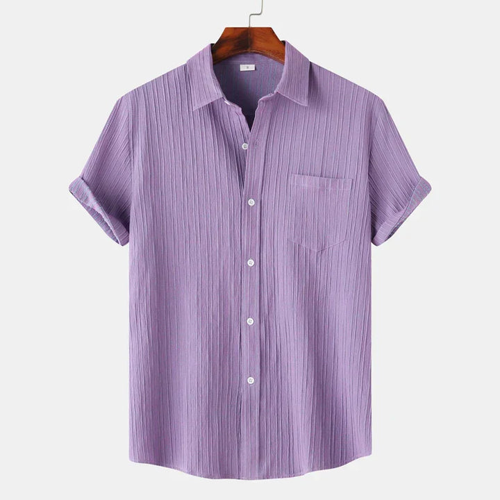 Men's Linen Short Sleeve Shirt Button Up Relaxed Fit Casual Top