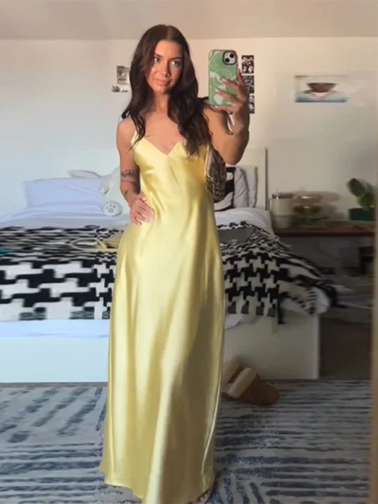 Women's Satin Cowl-Neck Strappy Maxi Dress