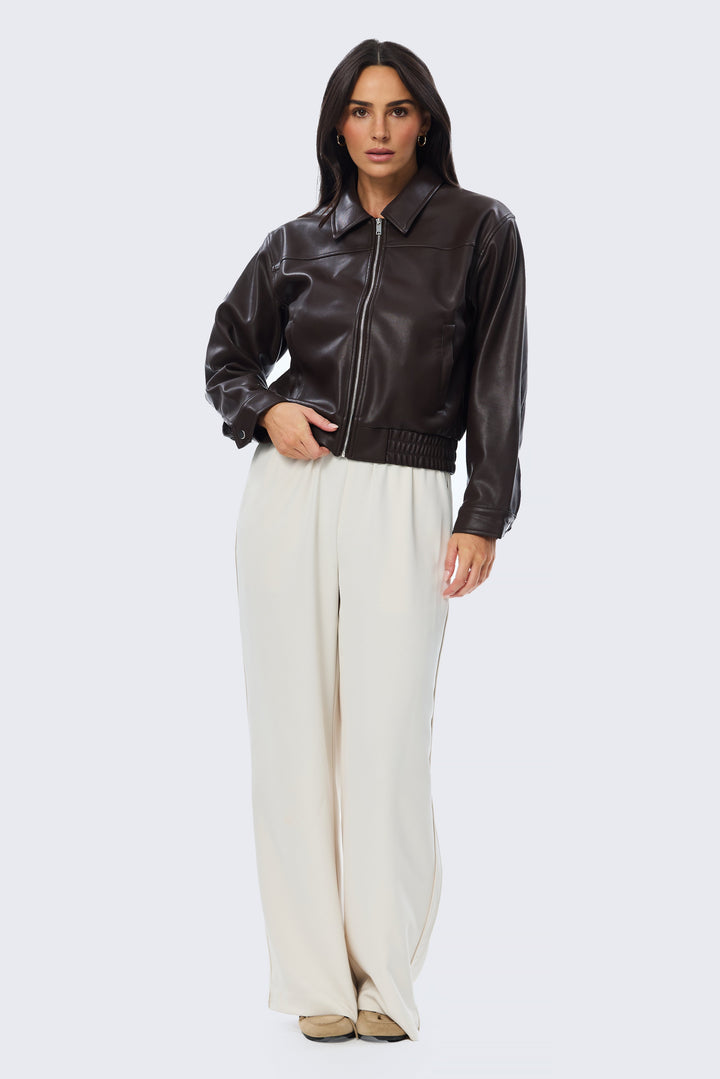 Vegan Leather Bomber Jacket - Dark Chocolate