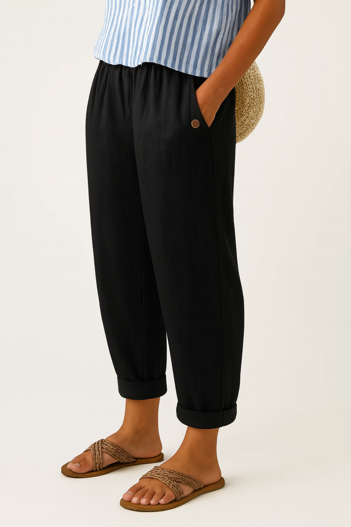 Bridget | Loose Fit Linen Trousers Elastic Waist