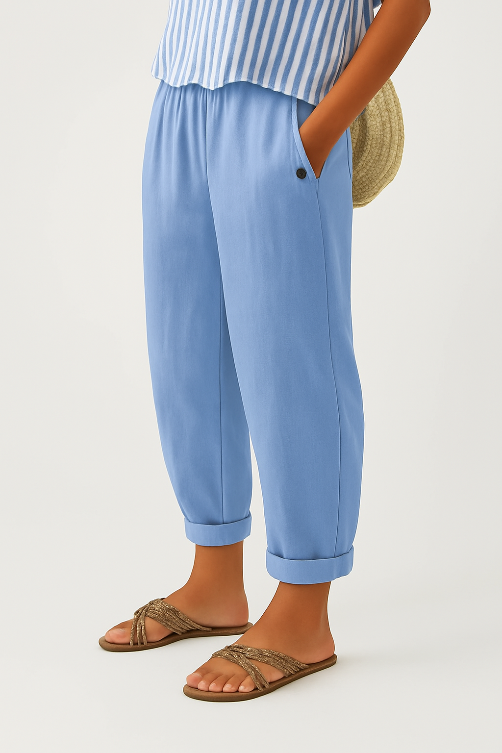 Bridget | Loose Fit Linen Trousers Elastic Waist