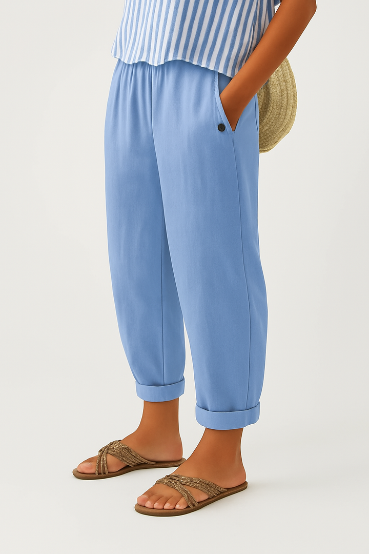 Bridget | Loose Fit Linen Trousers Elastic Waist