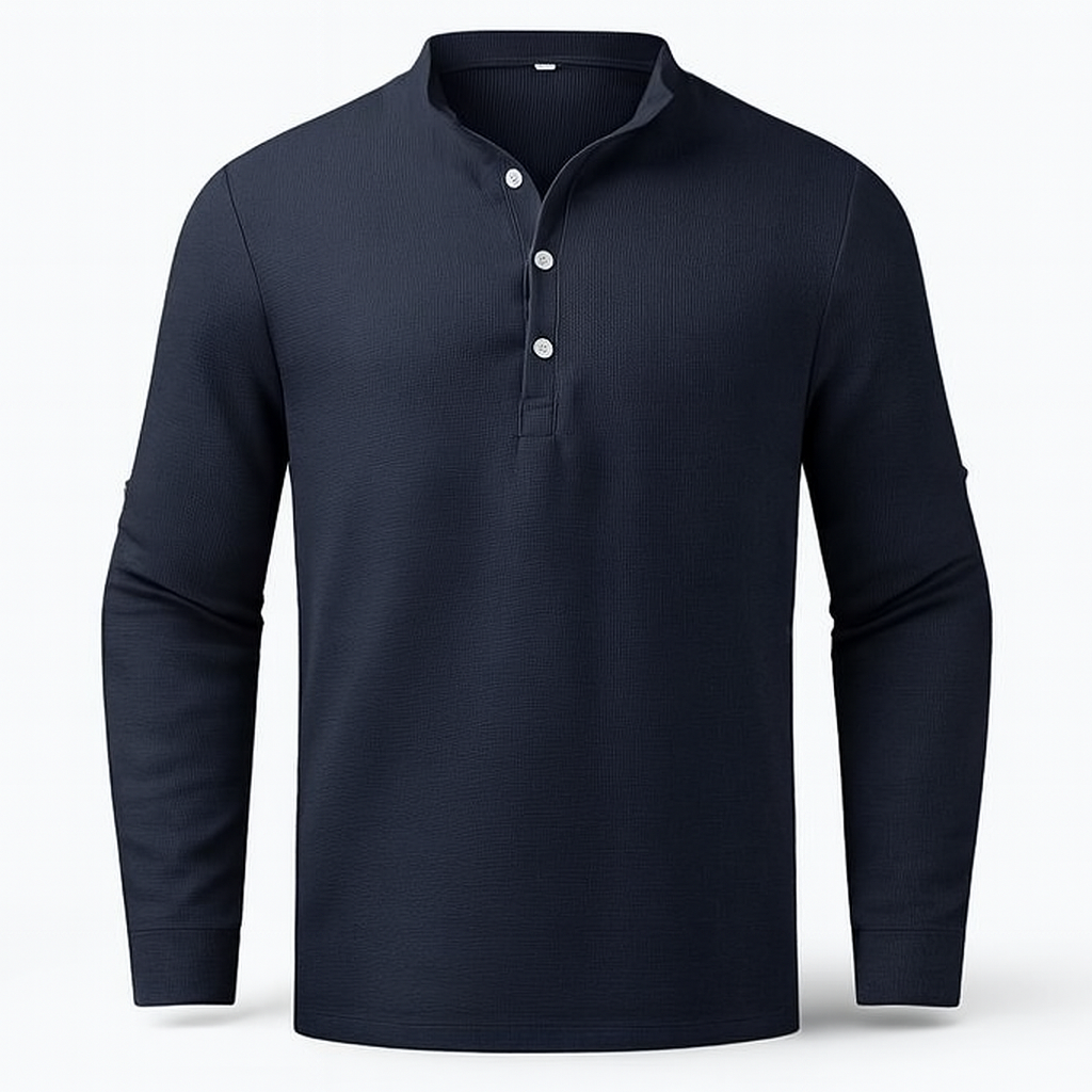 Men's Henley Neck Long Sleeve Linen Blend Top
