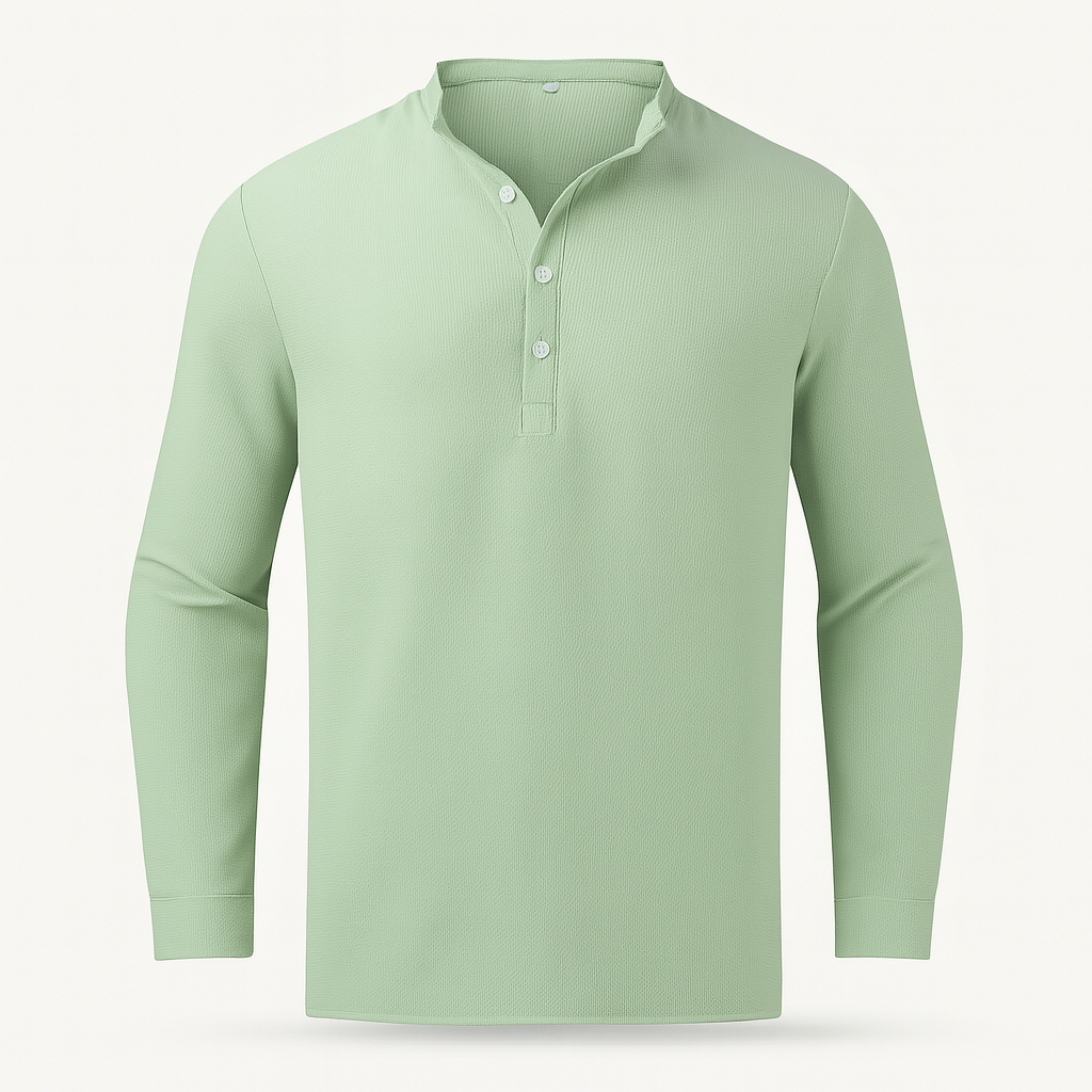 Men's Henley Neck Long Sleeve Linen Blend Top