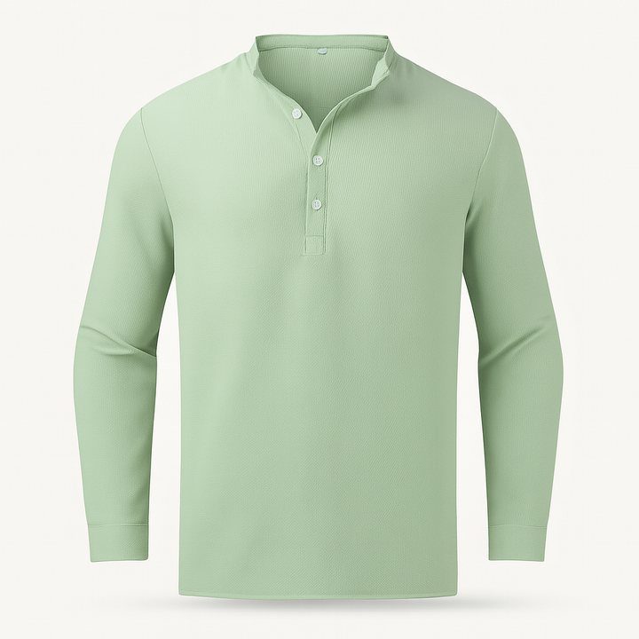 Men's Henley Neck Long Sleeve Linen Blend Top