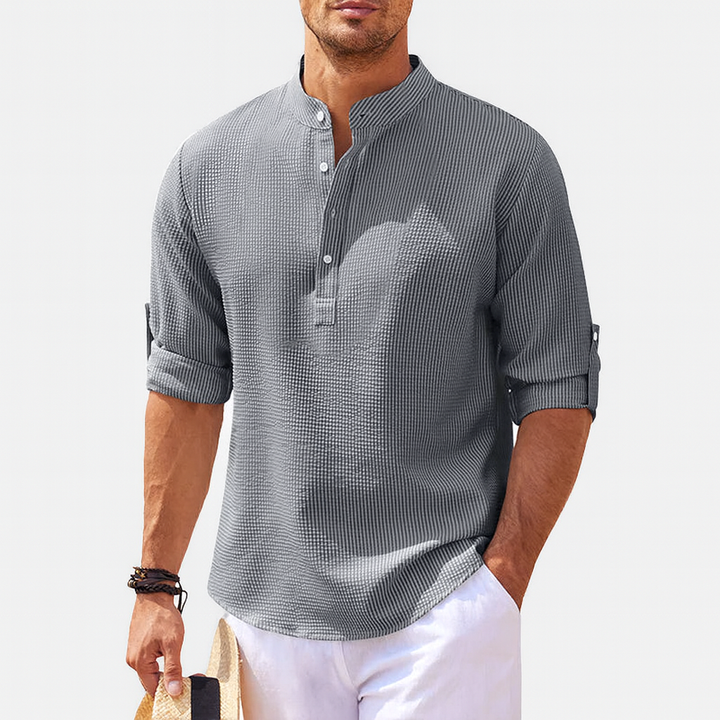 Men's Henley Neck Long Sleeve Linen Blend Top