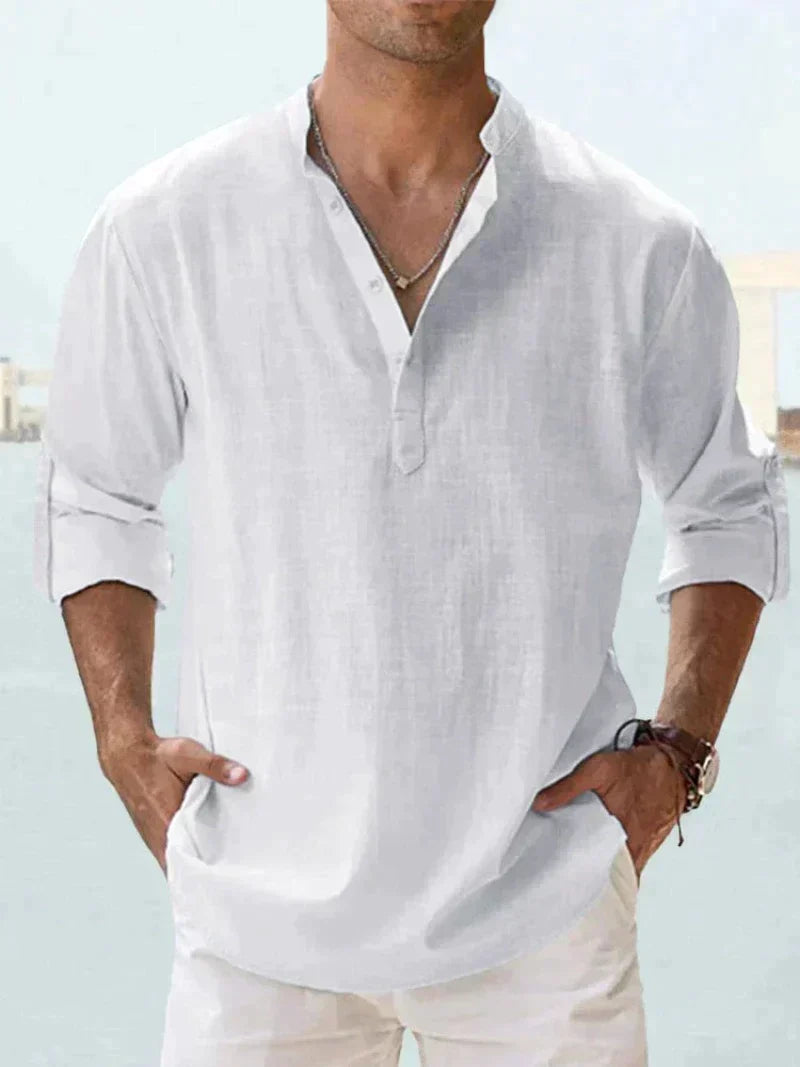 Men's Linen Shirt Relaxed Fit Breathable Beach Leisure Top