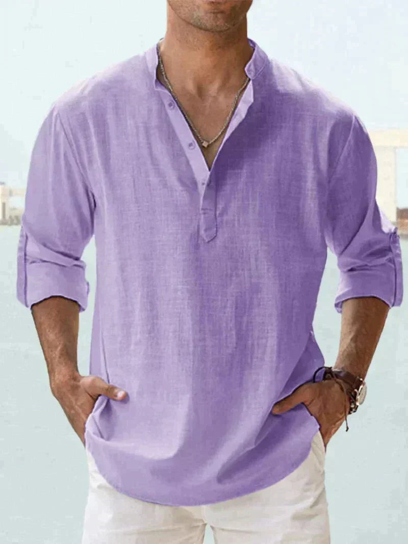Men's Linen Shirt Relaxed Fit Breathable Beach Leisure Top