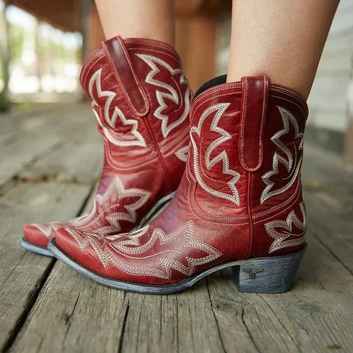 Megan | Women's Embroidered Ankle Cowboy Booties