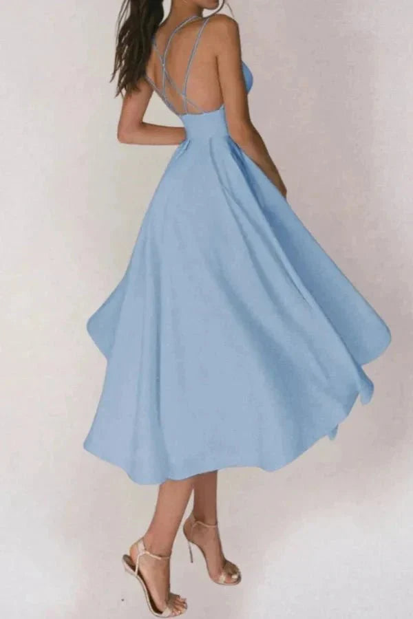 Skye | Strappy V-Neck Satin Midi Dress