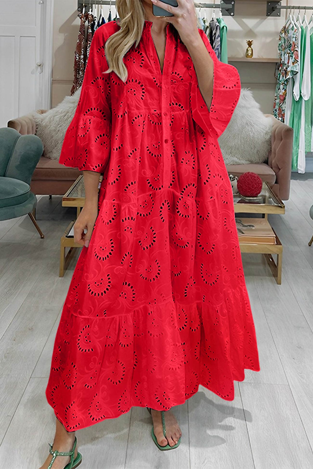 Women's V-Neck Maxi Dress Linen Blend Sun Dress