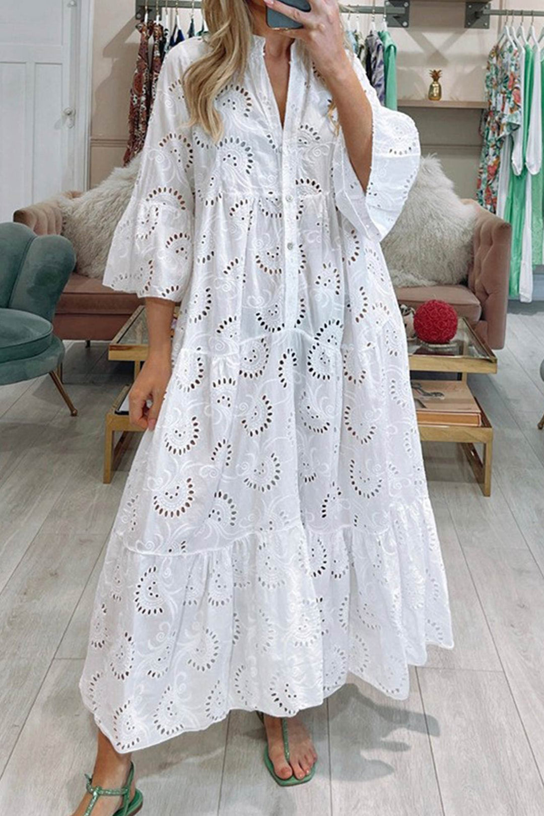 Women's V-Neck Maxi Dress Linen Blend Sun Dress