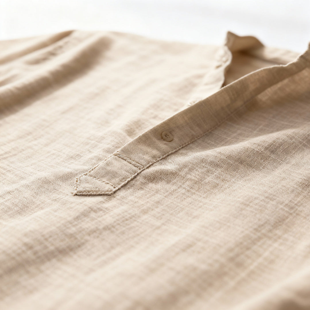 Men Henley Linen Shirt Men Long Sleeve Casual Top